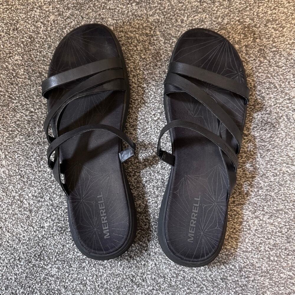 Merrell Duskair Seaway Slide Sandals Women's US 10 Black Leather Comfort Slides